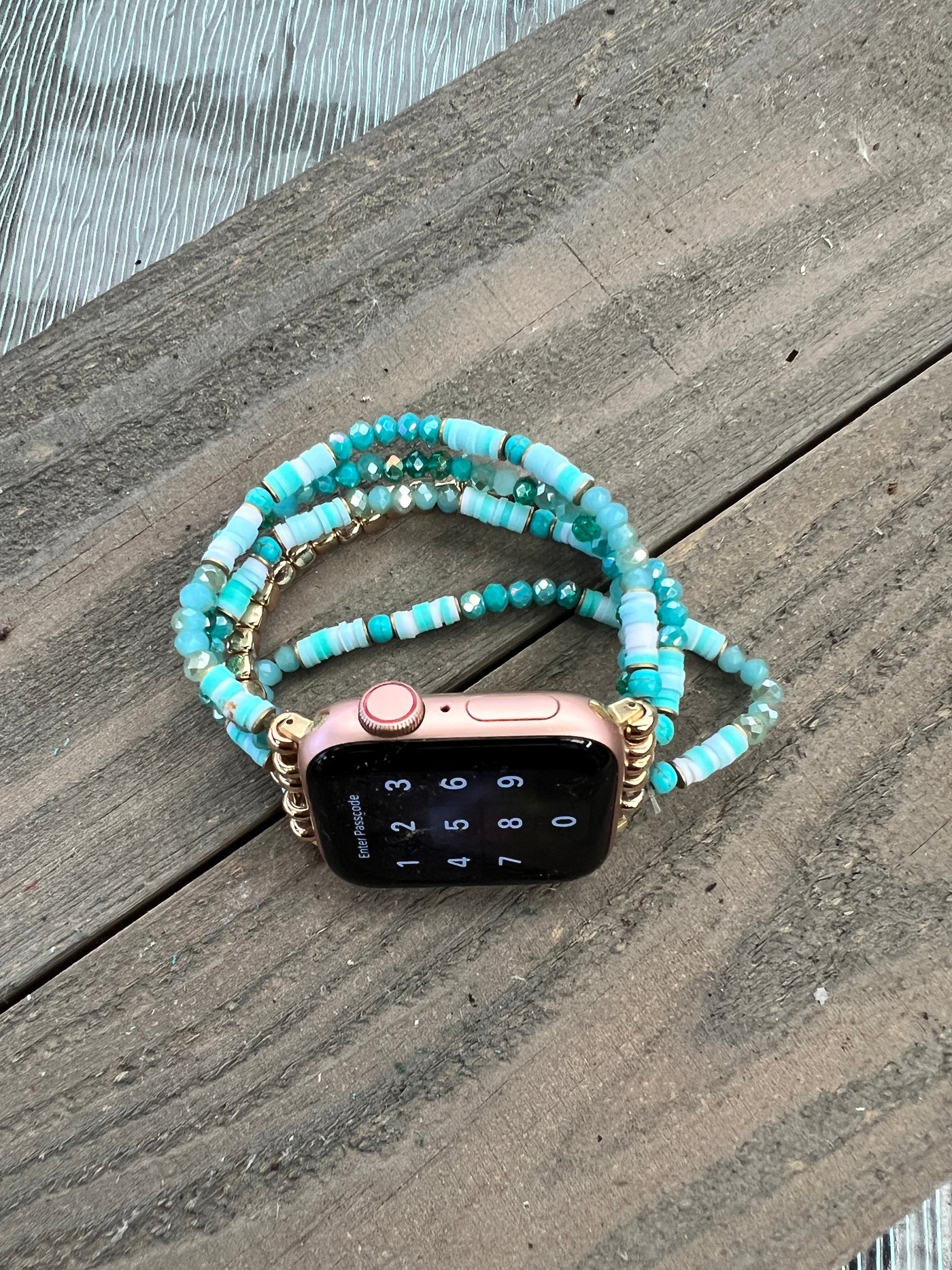 Green Polymer Clay Beaded Stretch Smart Watch Band