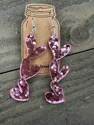 Pink Glitter Acrylic Stacked Heart Cutout Earrings