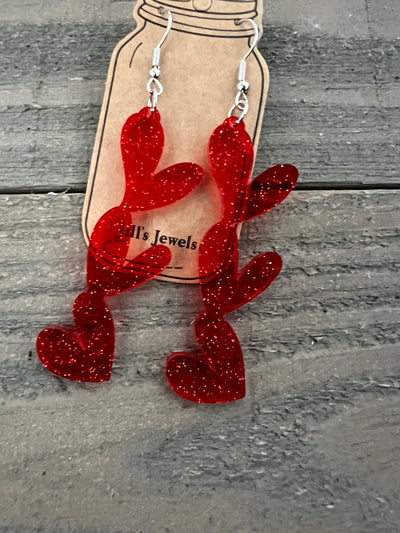 Red Jelly Glitter Acrylic Stacked Heart Cutout Earrings