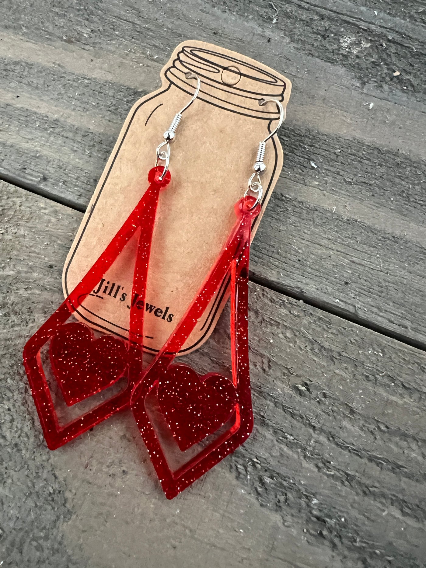 Red Jelly Glitter Acrylic Heart Cutout Earrings