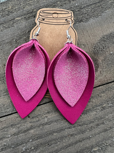 Hot Pink Sparkle leather earrings