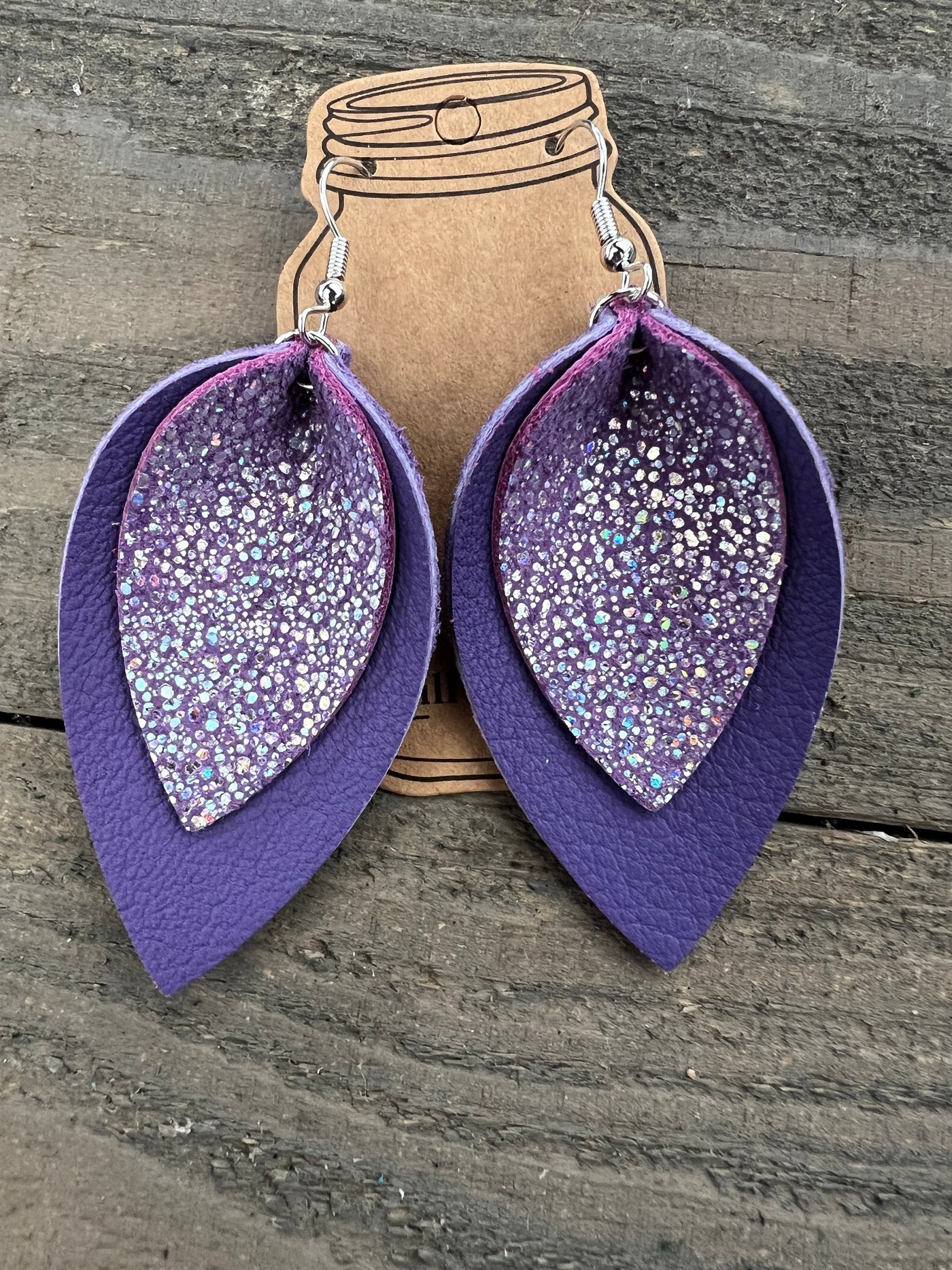 Purple Sparkle leather earrings