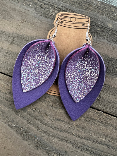 Purple Sparkle leather earrings