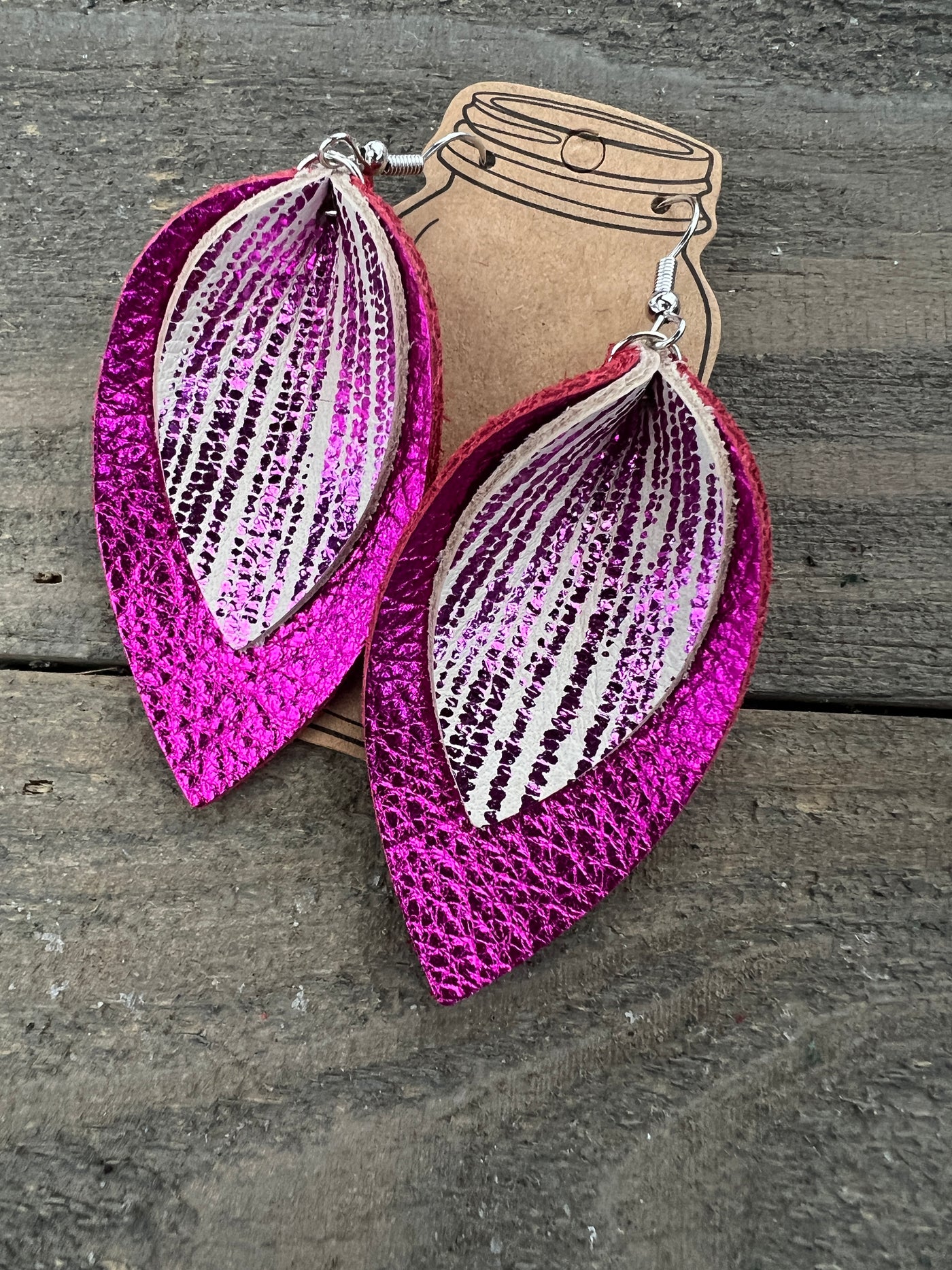 Hot Pink Rain Sparkle leather earrings