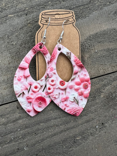 Pink Floral Cork Teardrop Earring