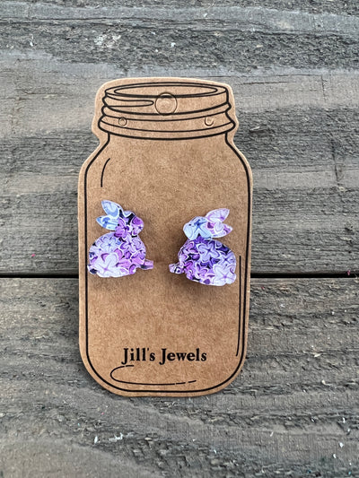 Lilac Easter Floral Bunny Stud Earrings