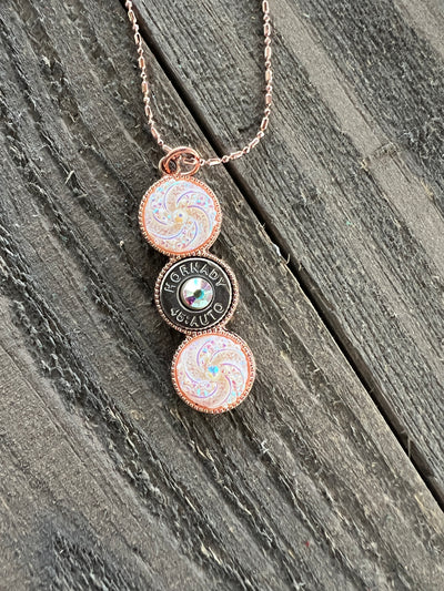 Rose gold Swirl 45 Auto Triple Bullet Necklace