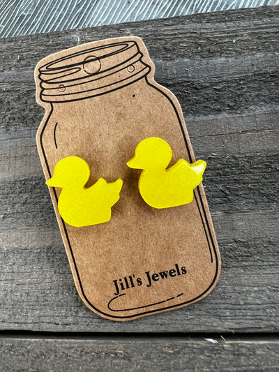 Yellow Rubber Ducky Acrylic Stud Earrings