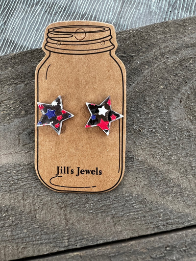 Star Mirrored Acrylic USA Stud Earrings