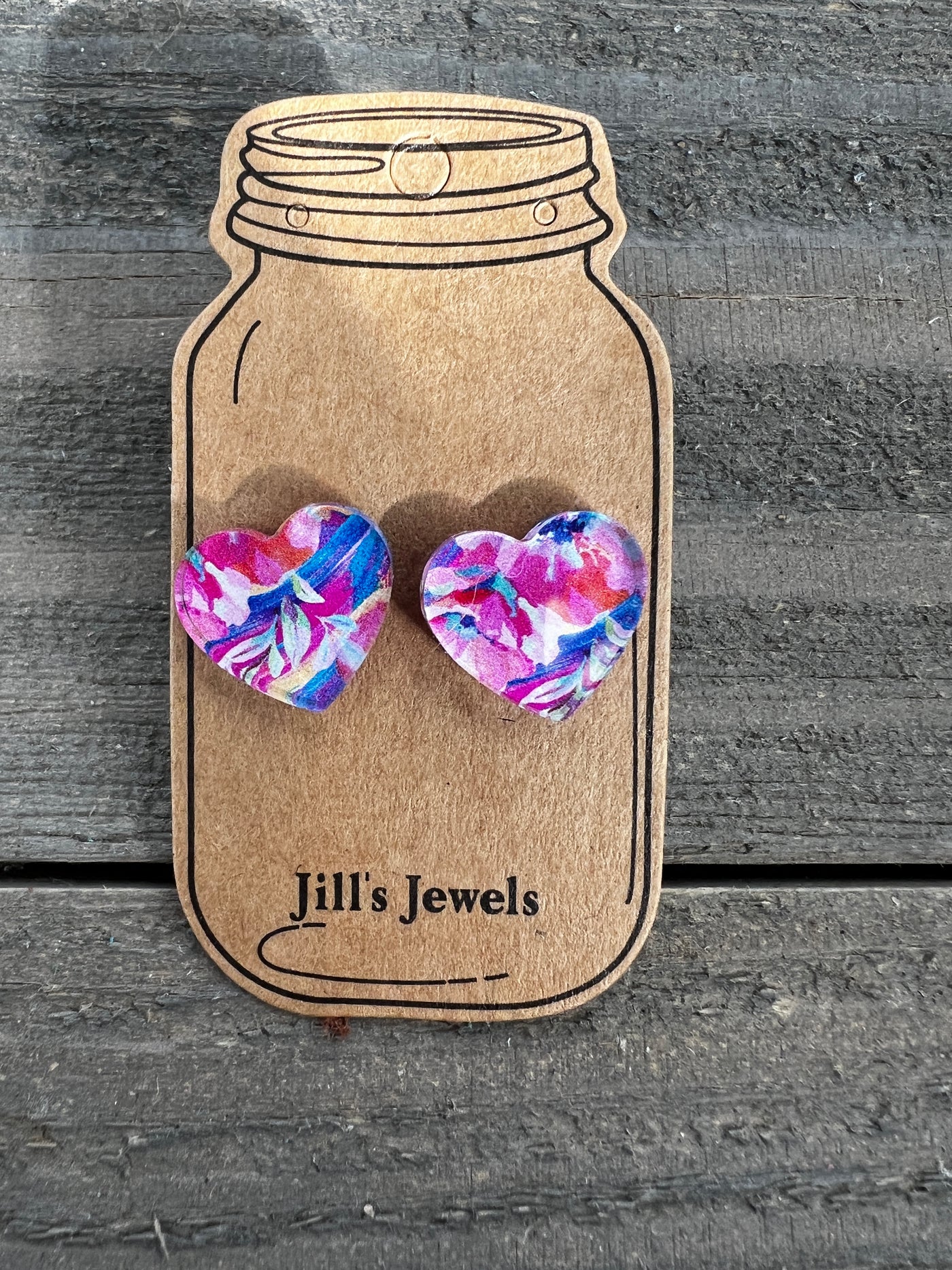 Blue and Pink Heart Acrylic Floral Square Stud Earrings