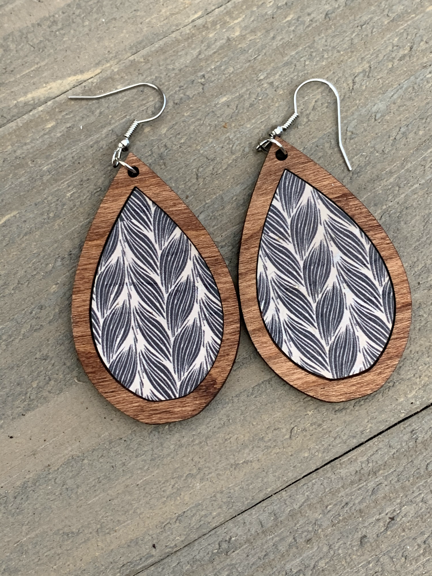 Black and White Braid Cork and Wood Teardrop Earrings - Jill's Jewels | Unique, Handcrafted, Trendy, And Fun Jewelry