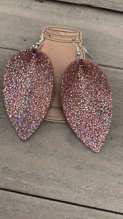 Brown Holographic Sparkle Leather Earrings
