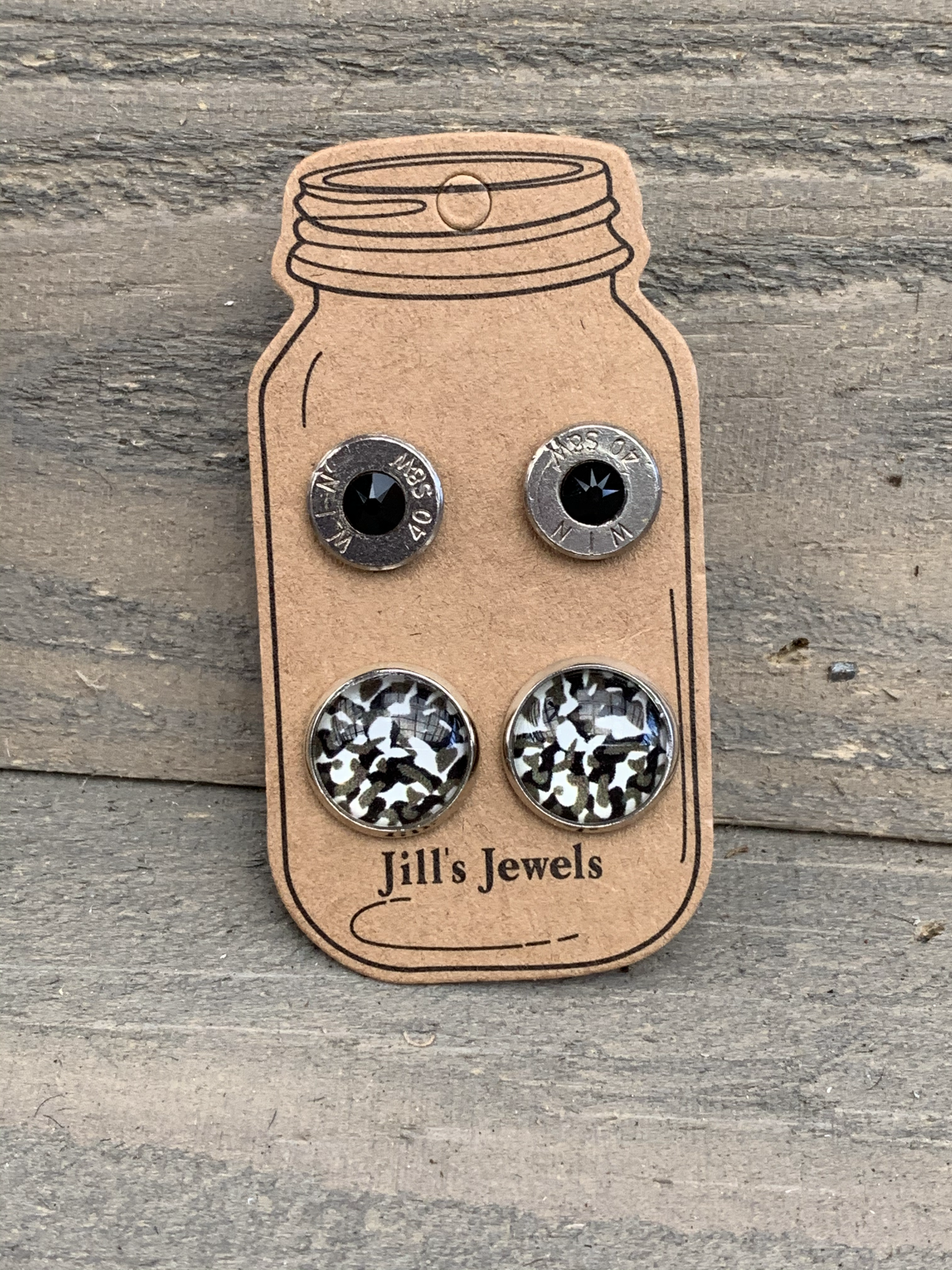 Black and Army Green Camo 40 Caliber bullet earring set - Jill's Jewels | Unique, Handcrafted, Trendy, And Fun Jewelry