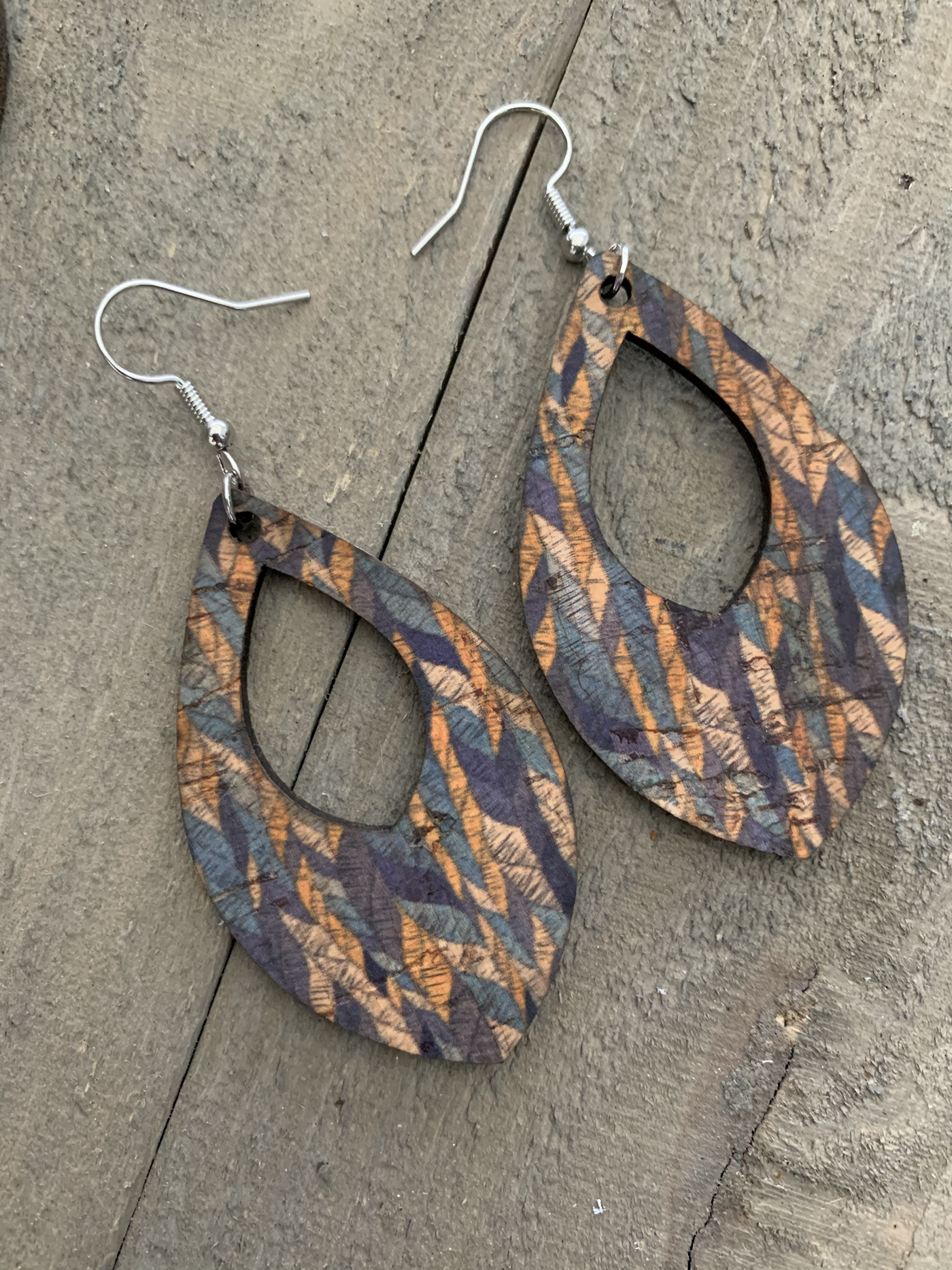 Blue and Mustard Weave Cork Teardrop Earring - Jill's Jewels | Unique, Handcrafted, Trendy, And Fun Jewelry
