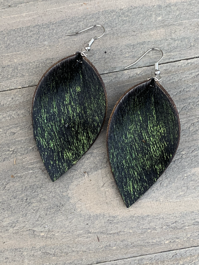 Green Acid Wash Hair on leather earring - Jill's Jewels | Unique, Handcrafted, Trendy, And Fun Jewelry