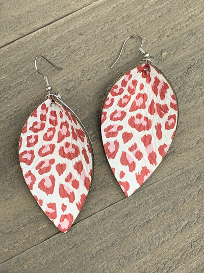 Red and Pink Leopard Print Leather Earrings - Jill's Jewels | Unique, Handcrafted, Trendy, And Fun Jewelry