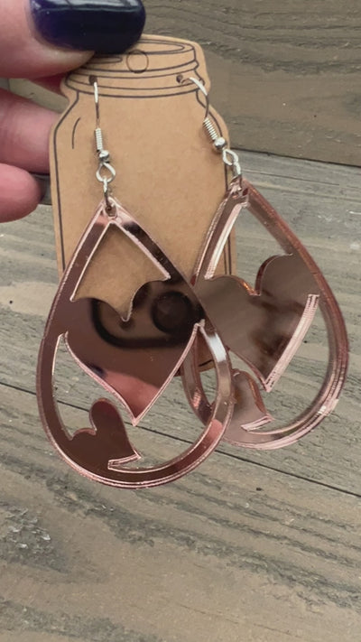 Rose Gold Mirror Acrylic Heart Cutout Earrings