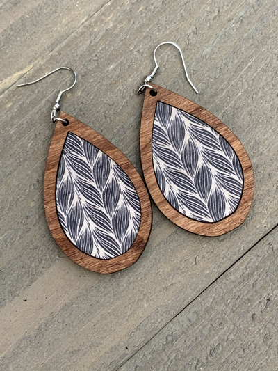 Black and White Braid Cork and Wood Teardrop Earrings - Jill's Jewels | Unique, Handcrafted, Trendy, And Fun Jewelry