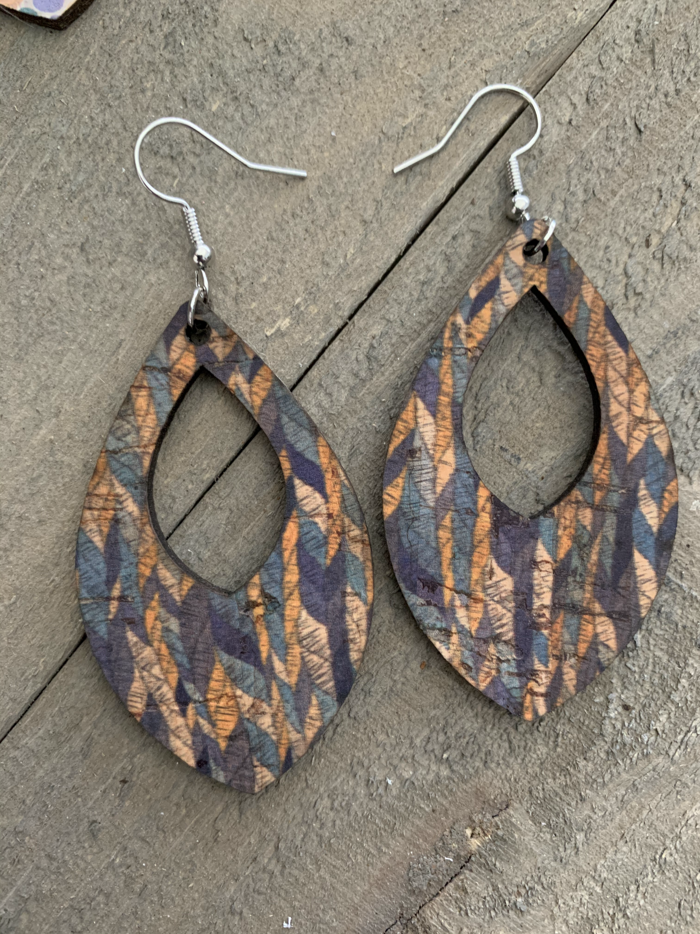 Blue and Mustard Weave Cork Teardrop Earring - Jill's Jewels | Unique, Handcrafted, Trendy, And Fun Jewelry