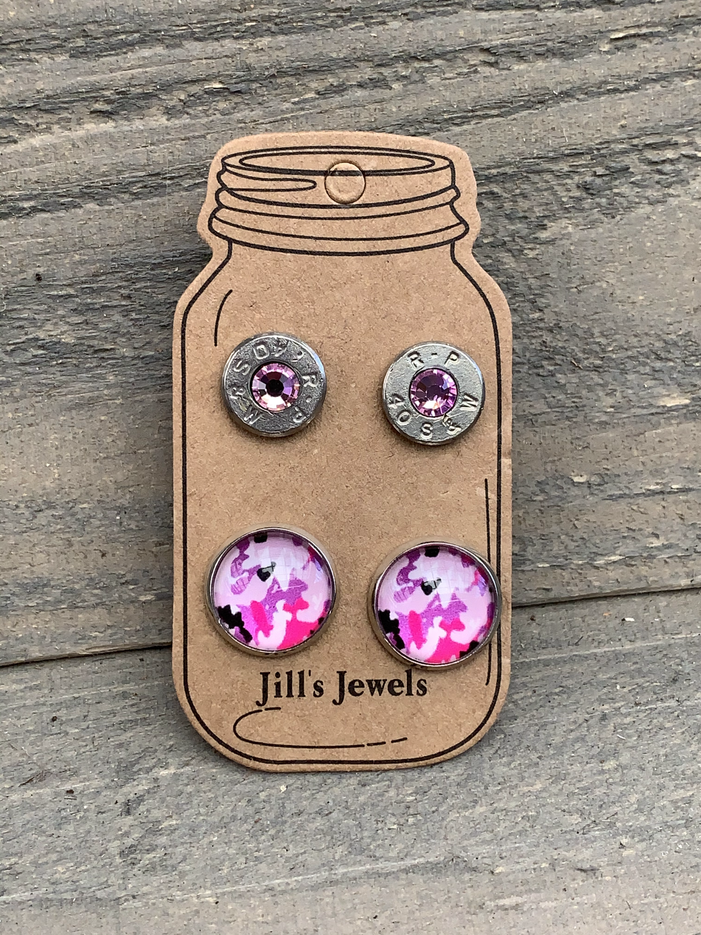 Pink Camo 40 Caliber bullet earring set - Jill's Jewels | Unique, Handcrafted, Trendy, And Fun Jewelry