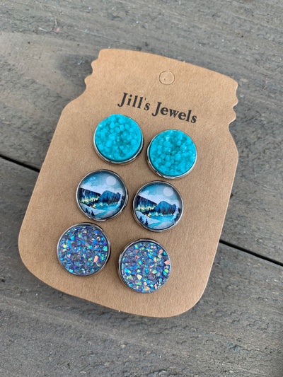 Blue Mountain Faux Druzy Earring 3 Set - Jill's Jewels | Unique, Handcrafted, Trendy, And Fun Jewelry