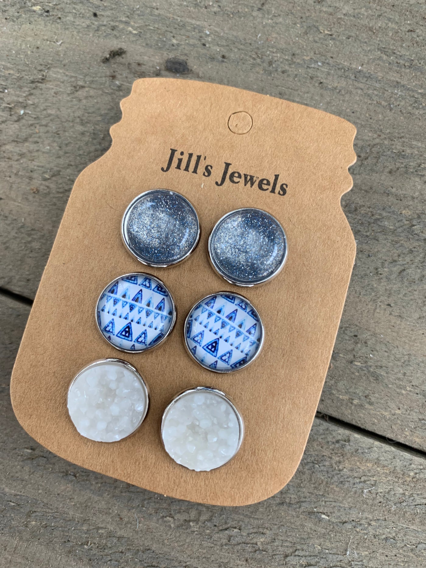 Blue Geometric Faux Druzy Earring 3 Set - Jill's Jewels | Unique, Handcrafted, Trendy, And Fun Jewelry