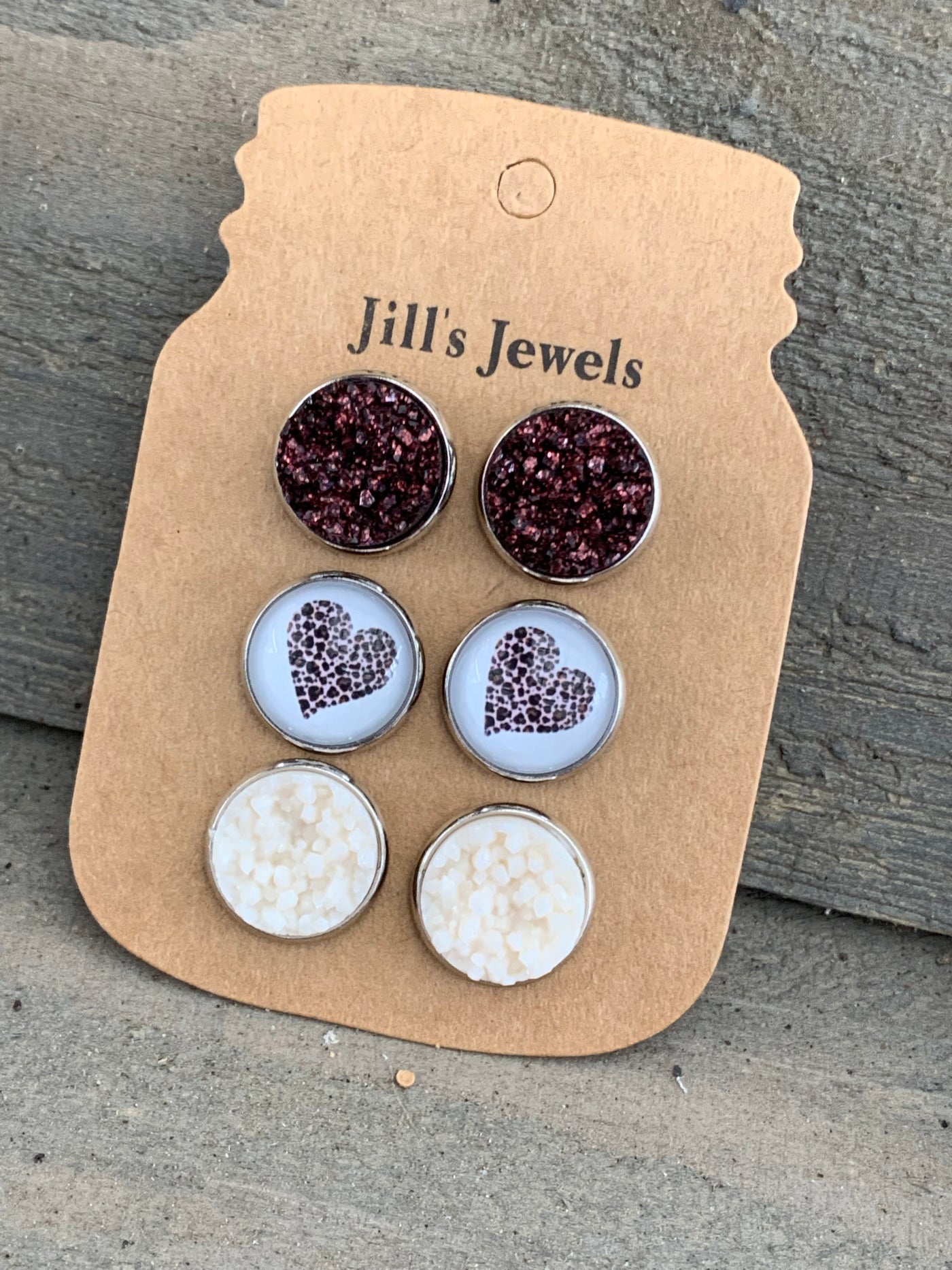 Brown Leopard Heart Faux Druzy Earring 3 Set - Jill's Jewels | Unique, Handcrafted, Trendy, And Fun Jewelry