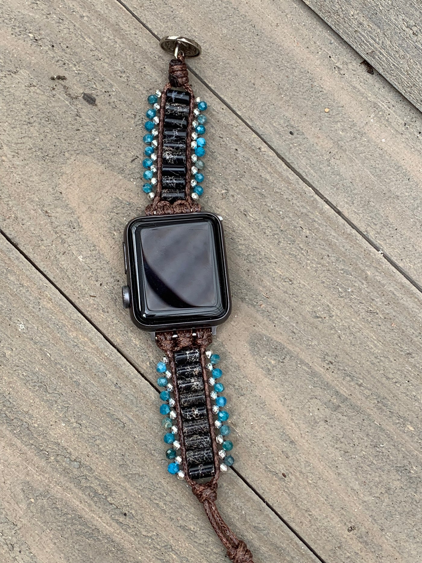 Teal and Black Beaded Smart Watch Wrap Bracelet