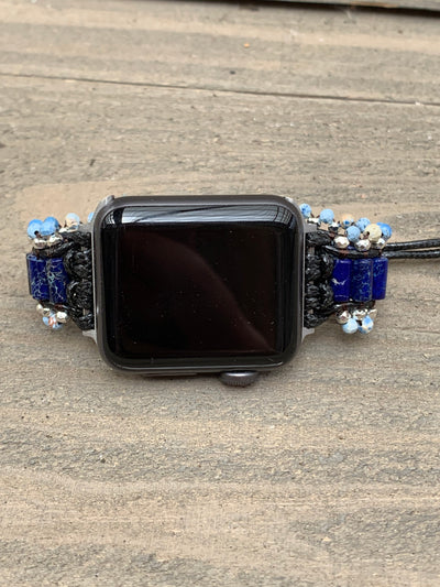 Navy Blue Beaded Smart Watch Wrap Bracelet