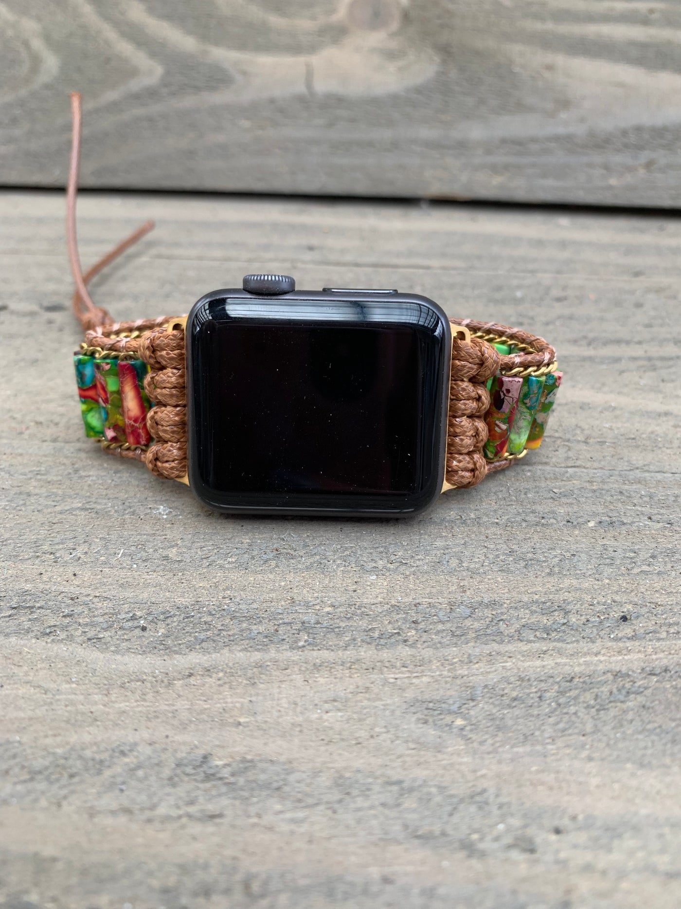 Green Gemstone Beaded Smart Watch Wrap Bracelet