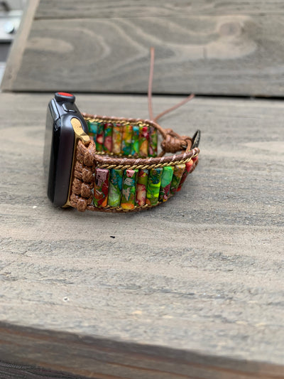 Green Gemstone Beaded Smart Watch Wrap Bracelet
