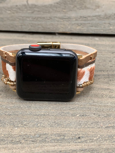 Brown Cow Print Star Multi Strand Leather Smart Watch Bracelet