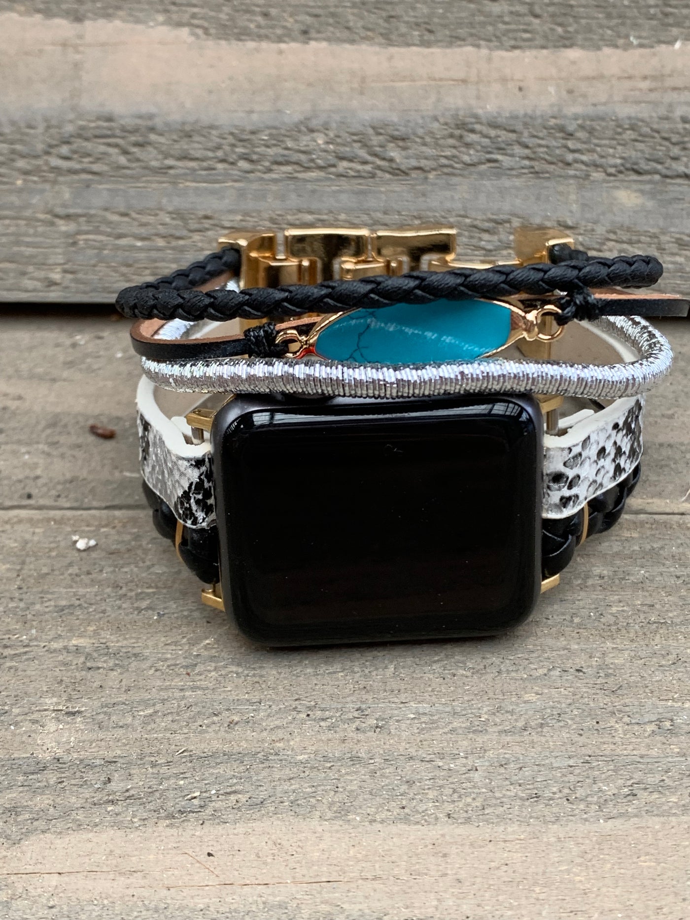 Black and Turquoise Multi Strand Leather Smart Watch Bracelet