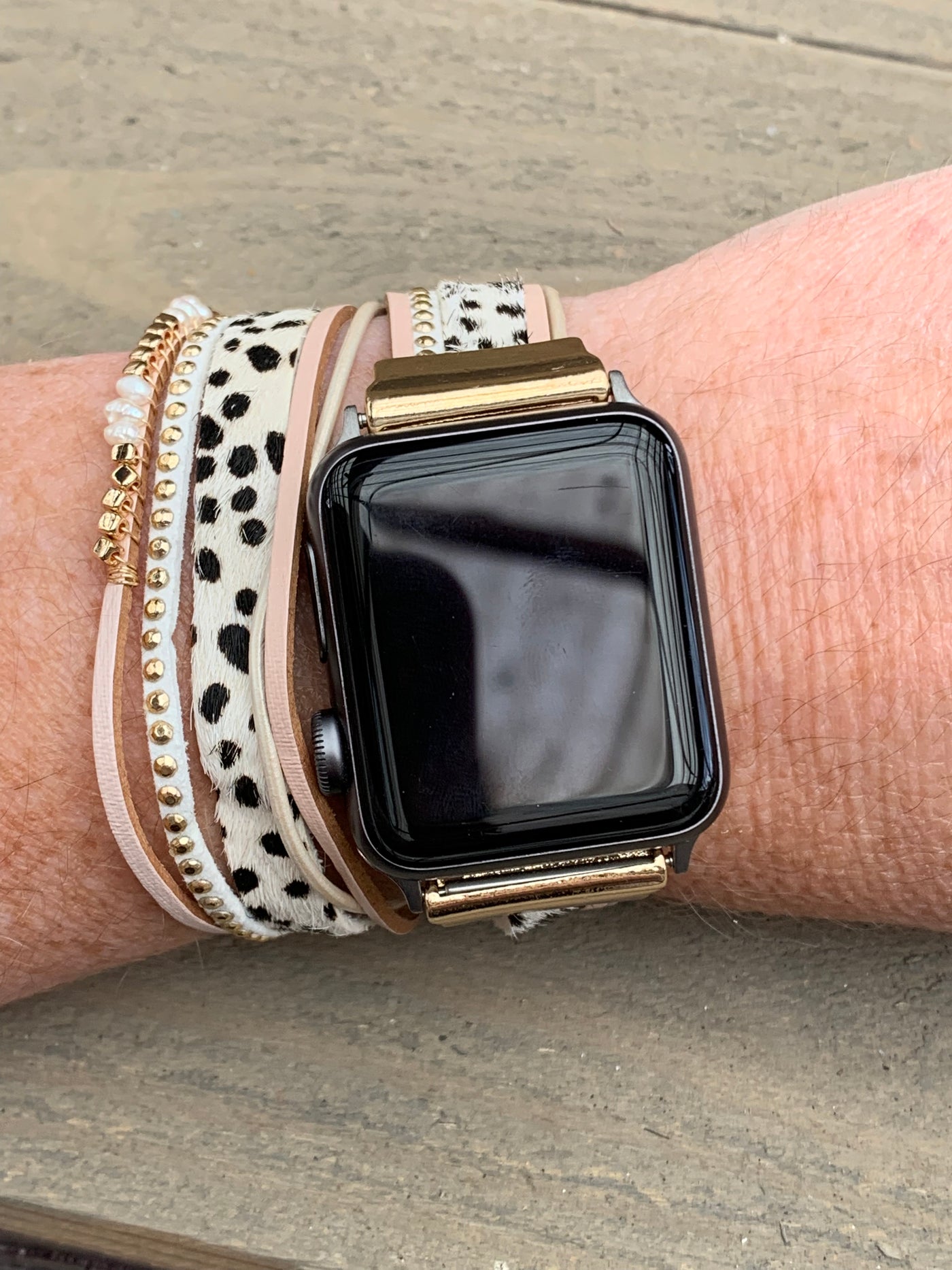 Cream Leopard Double Multi Strand Leather Smart Watch Bracelet