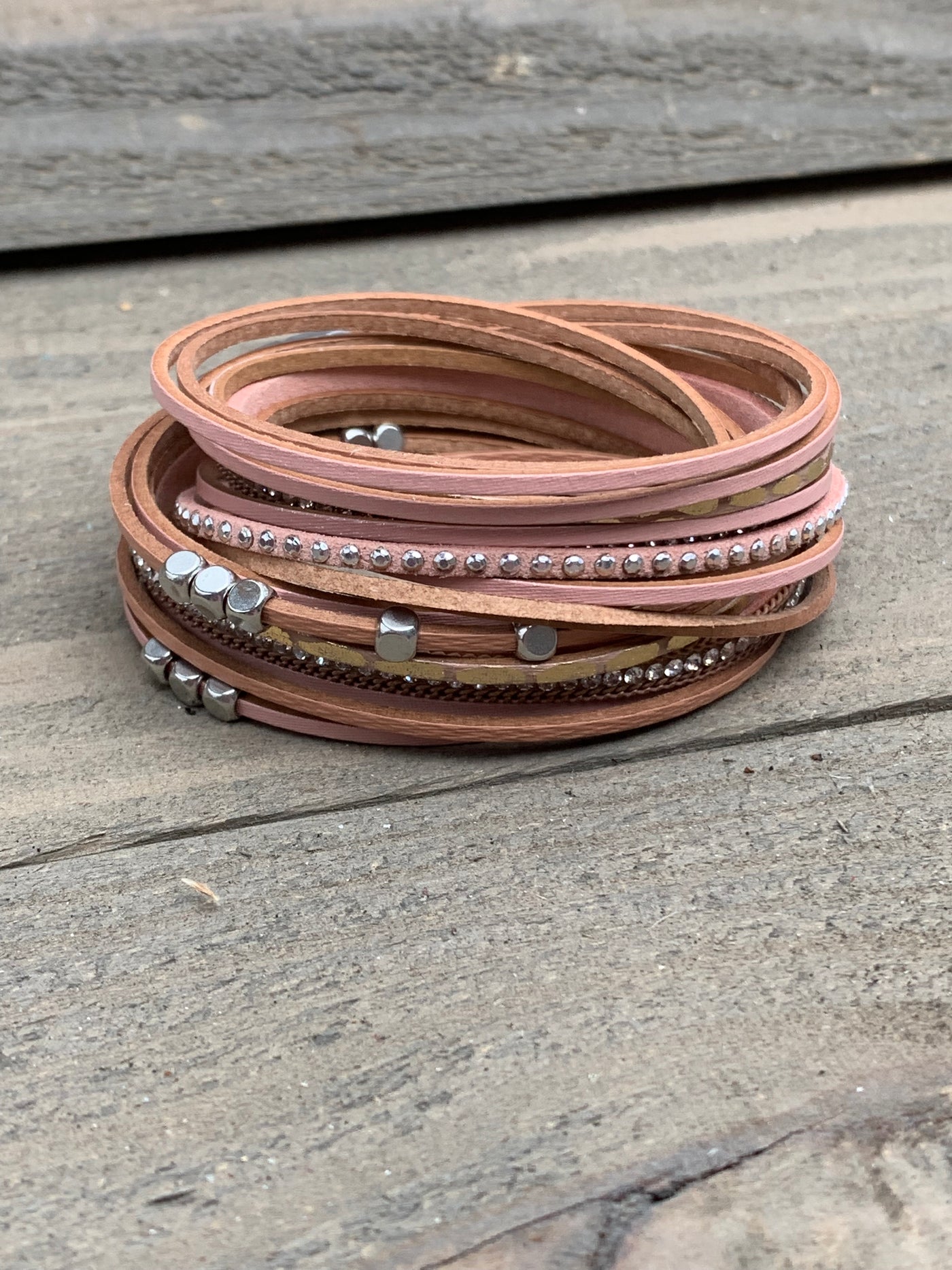 Pink and Silver Double Wrap Magnetic Bracelet