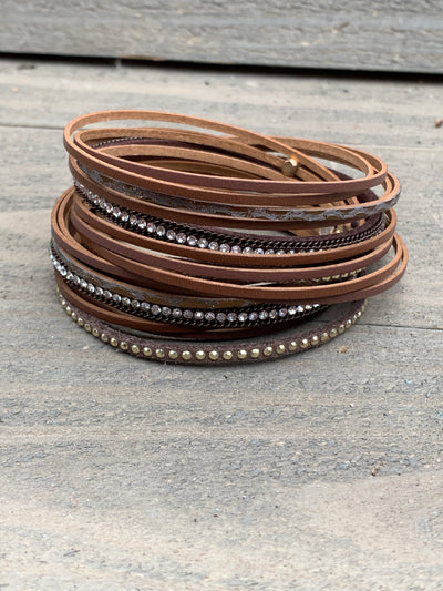 Brown and Gold Double Wrap Magnetic Bracelet