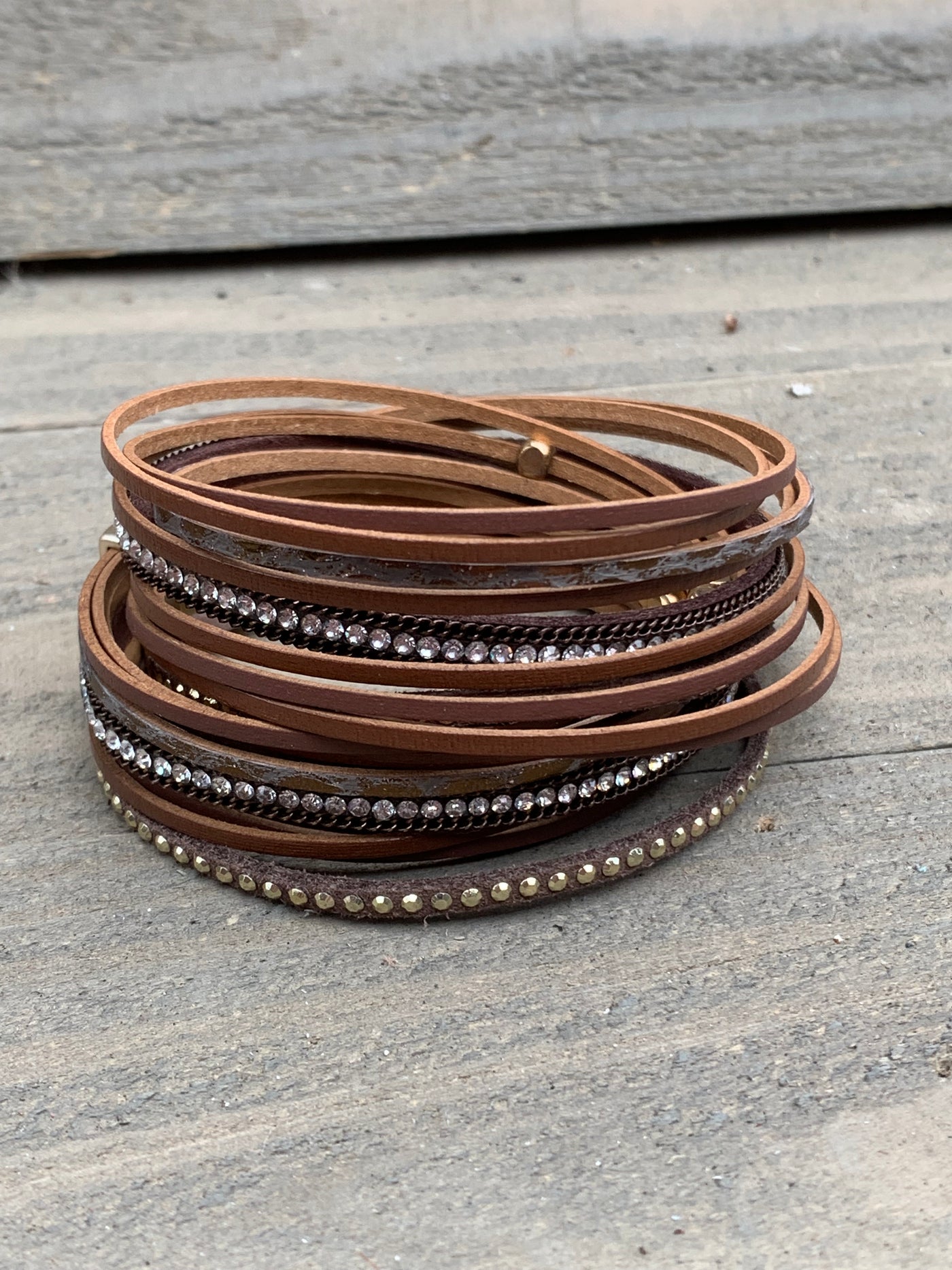Brown and Gold Double Wrap Magnetic Bracelet