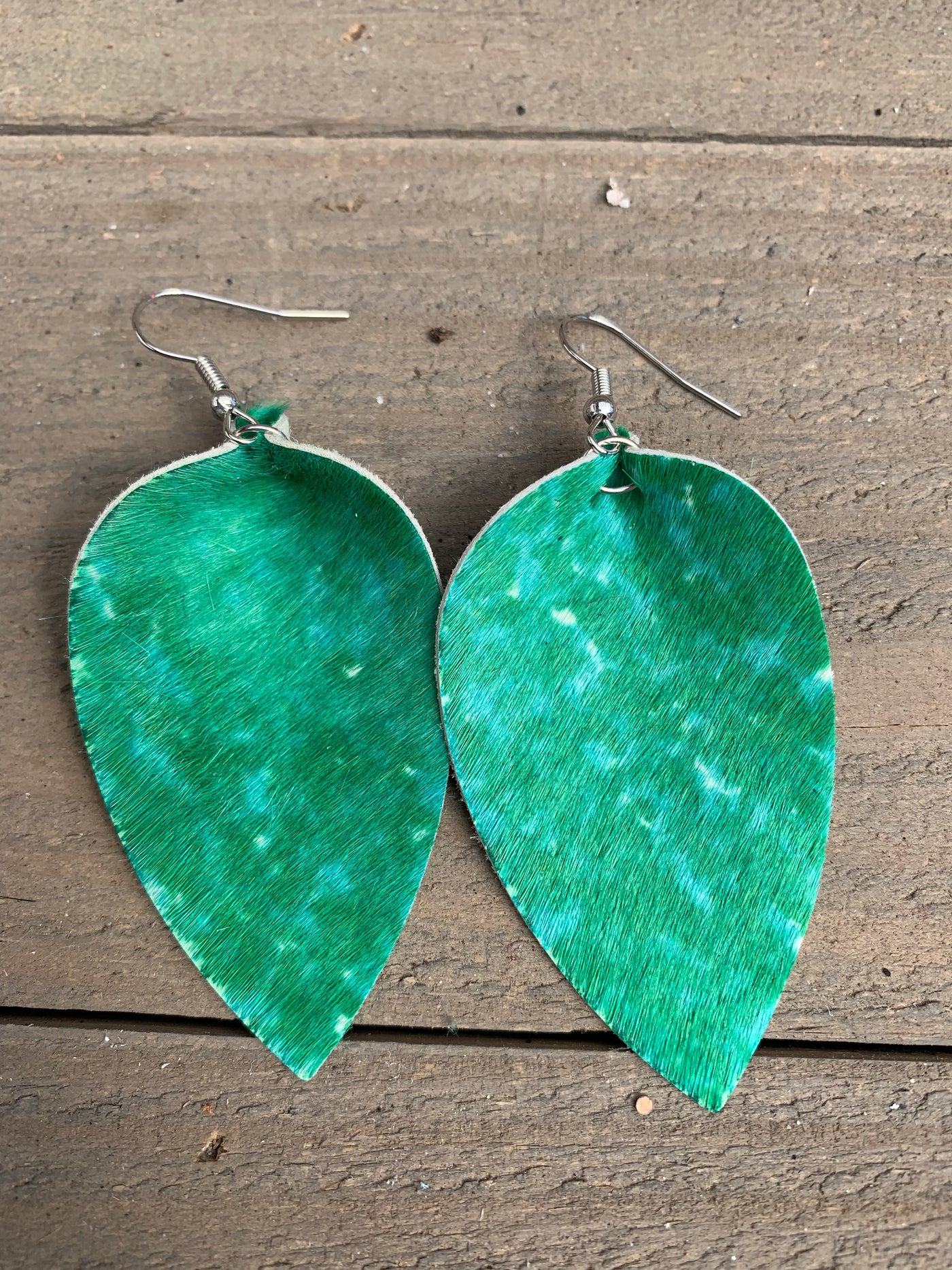 Spring Green Hair on leather earring - Limited Edition