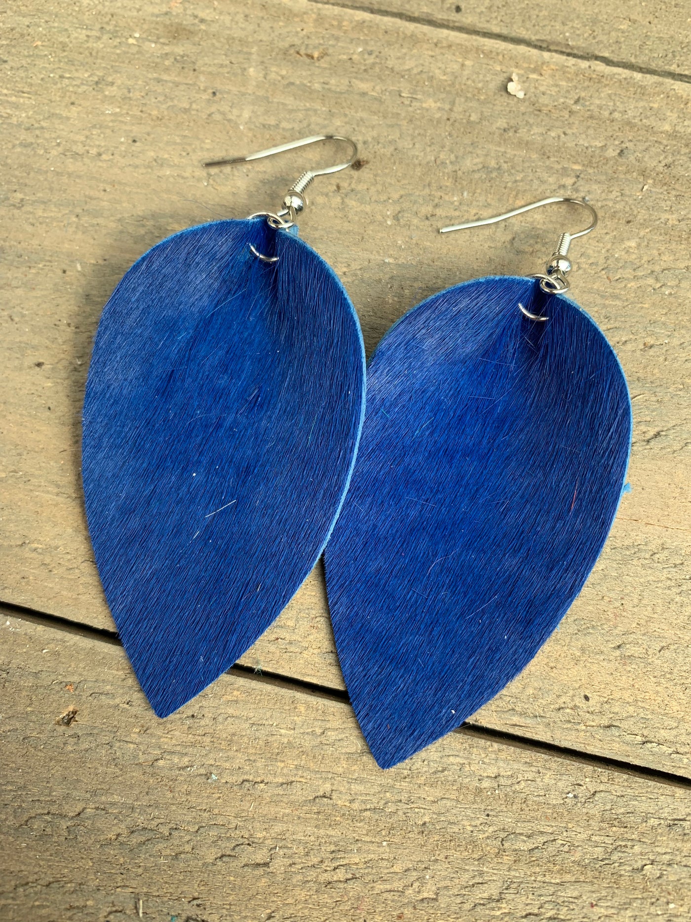 Royal Blue Hair on leather earring - Limited Edition