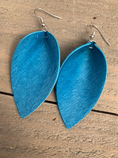 Teal Blue Hair on leather earring - Limited Edition