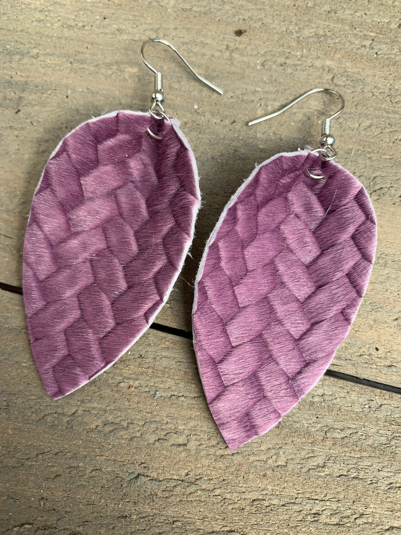 Purple Braided Texture Hair on leather earring - Limited Edition