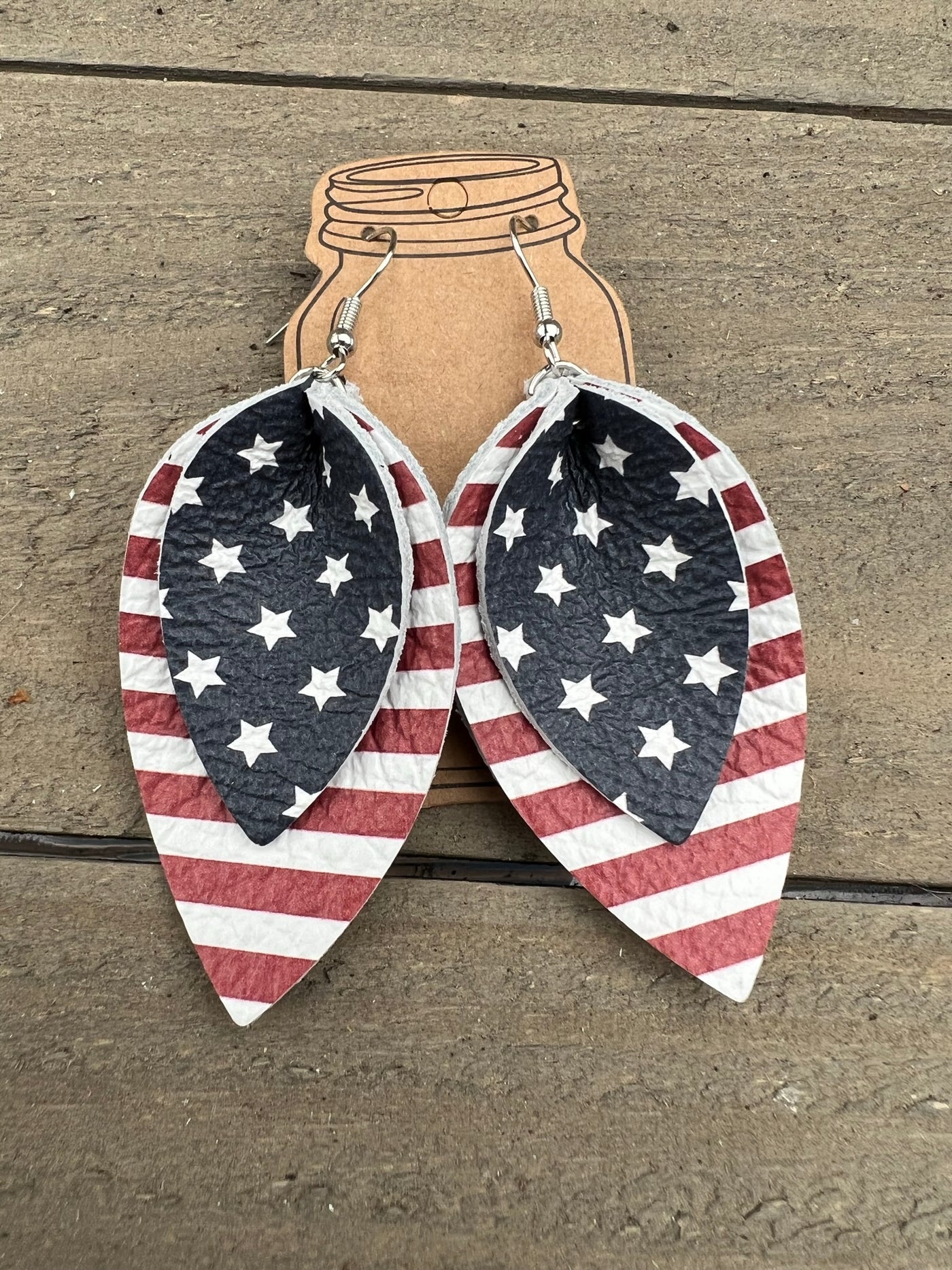 Stars and Stripes USA Leather Earrings