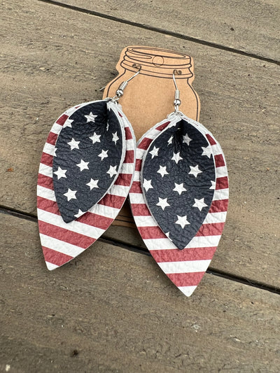 Stars and Stripes USA Leather Earrings