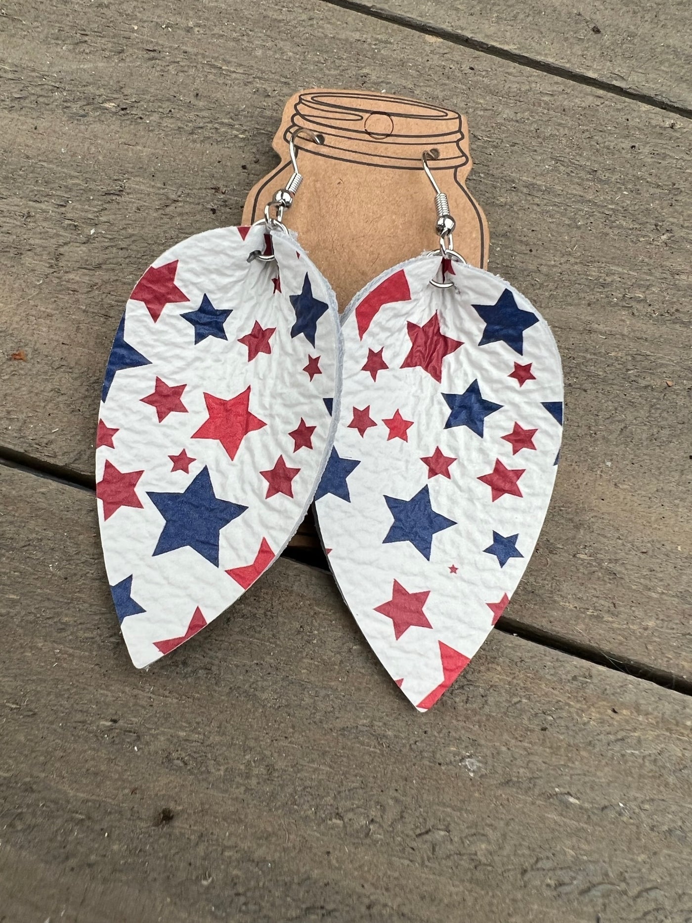 Red White and Blue Stars Leather Earrings