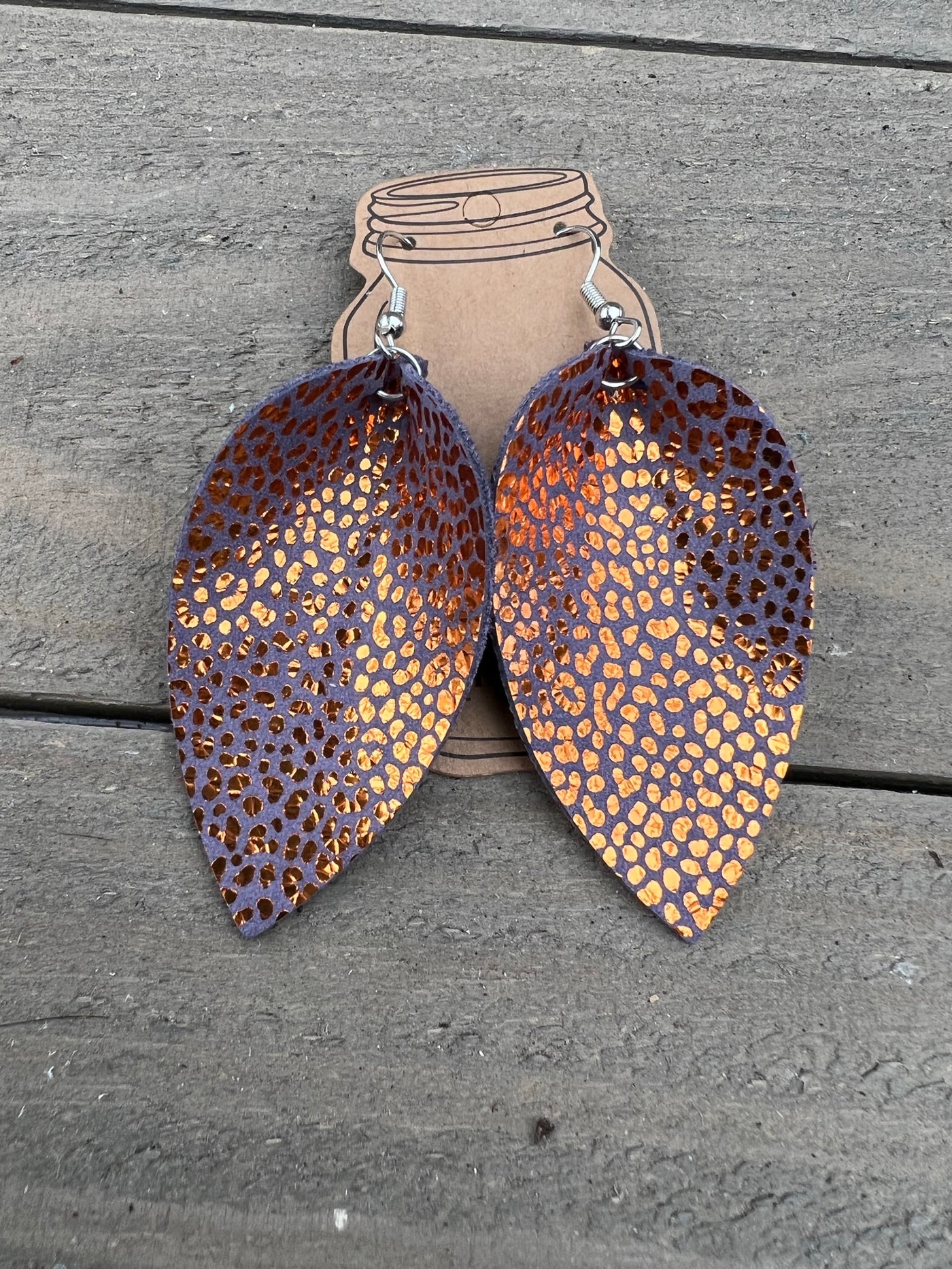 Purple Copper Leopard Leather Earrings