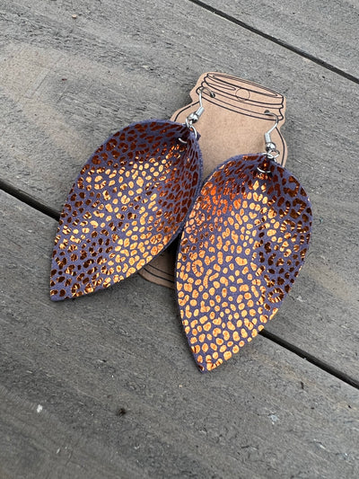 Purple Copper Leopard Leather Earrings