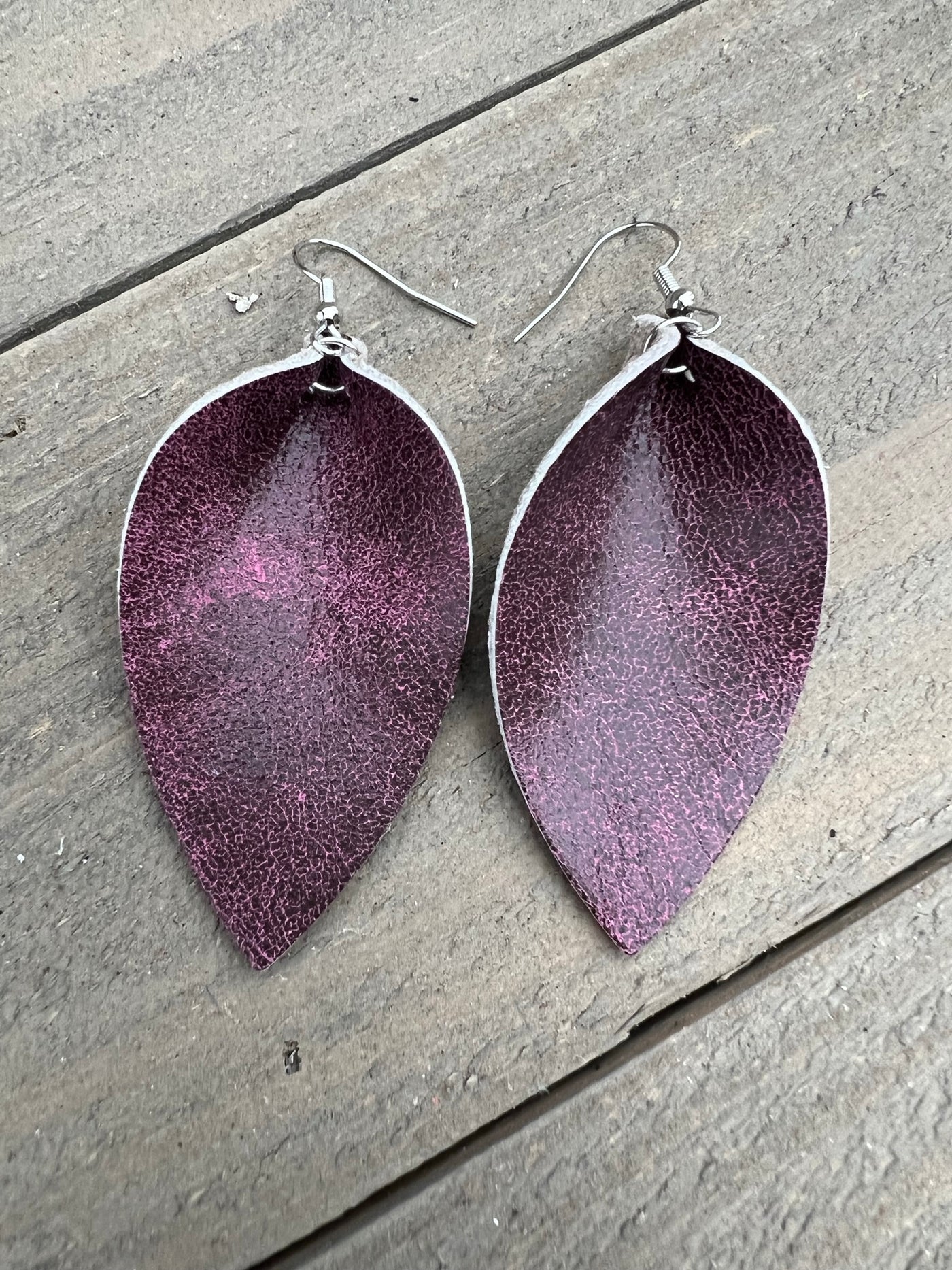 Rustic Purple Leather Earrings