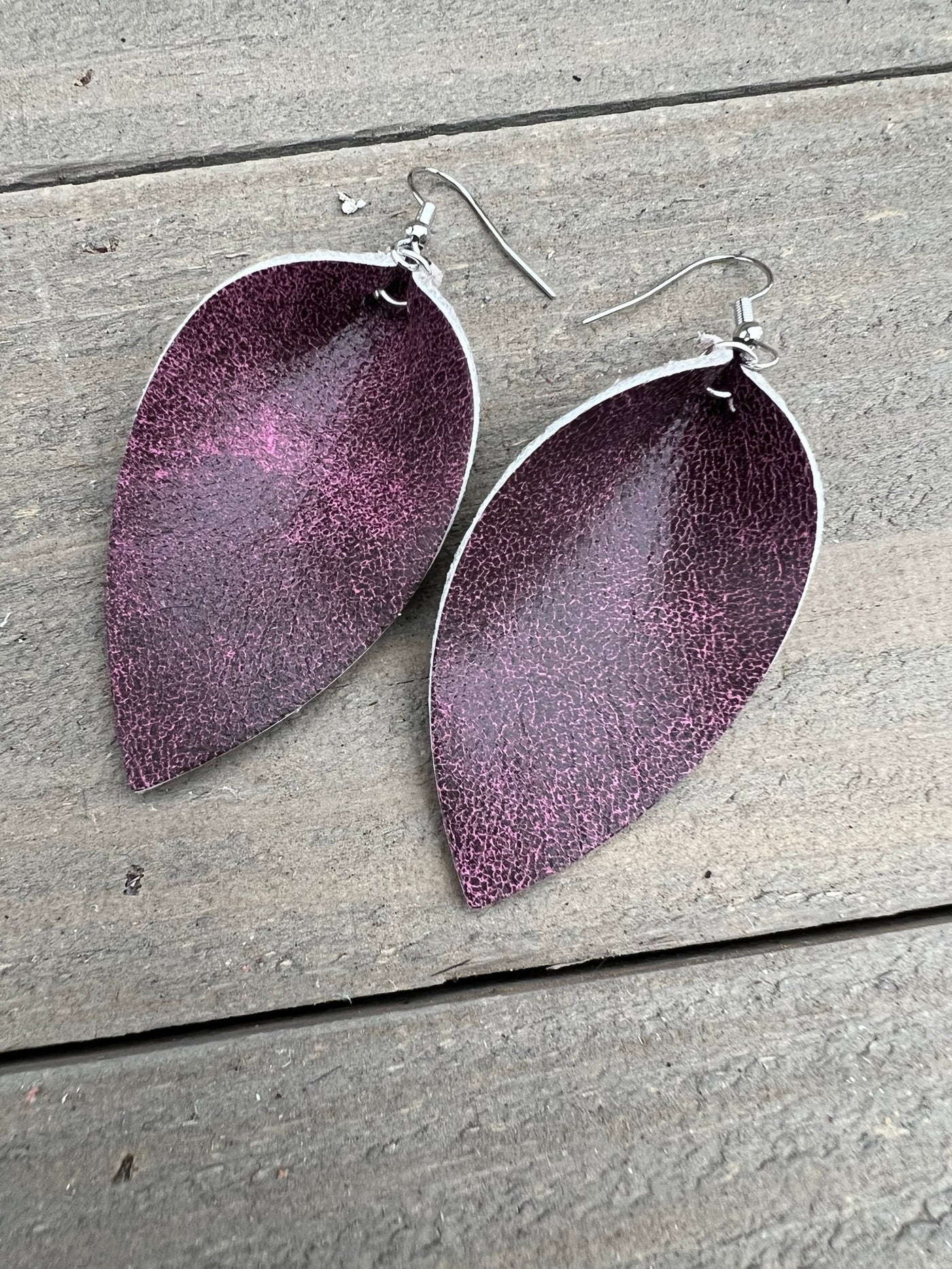 Rustic Purple Leather Earrings
