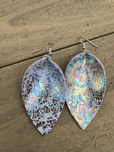 Periwinkle Holographic Splash Leather Earrings