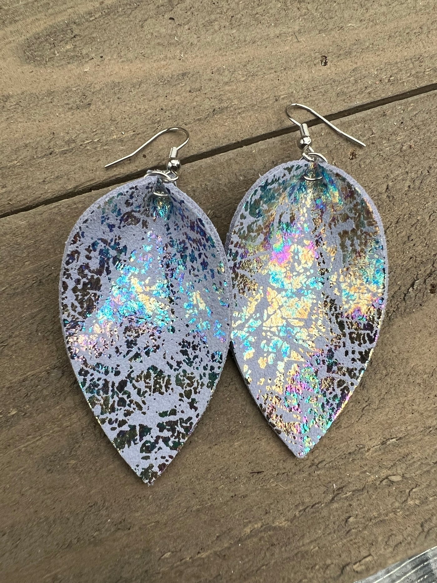 Periwinkle Holographic Splash Leather Earrings